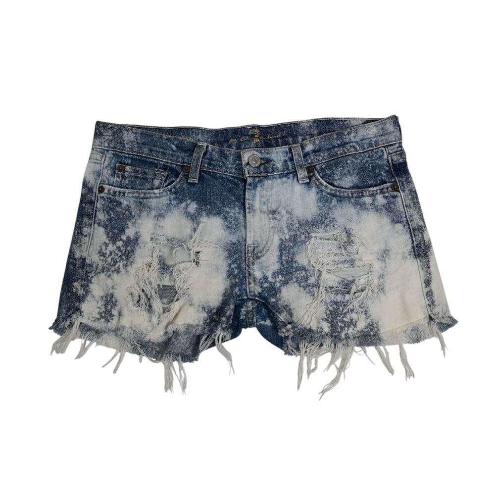 7FAM Womens 28 Acid Washed Distressed Cut Off Jean Shorts